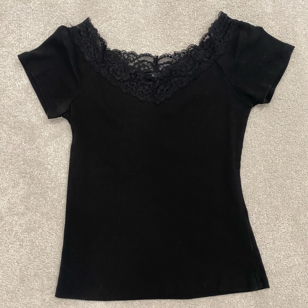 Ambiance top with lace neckline